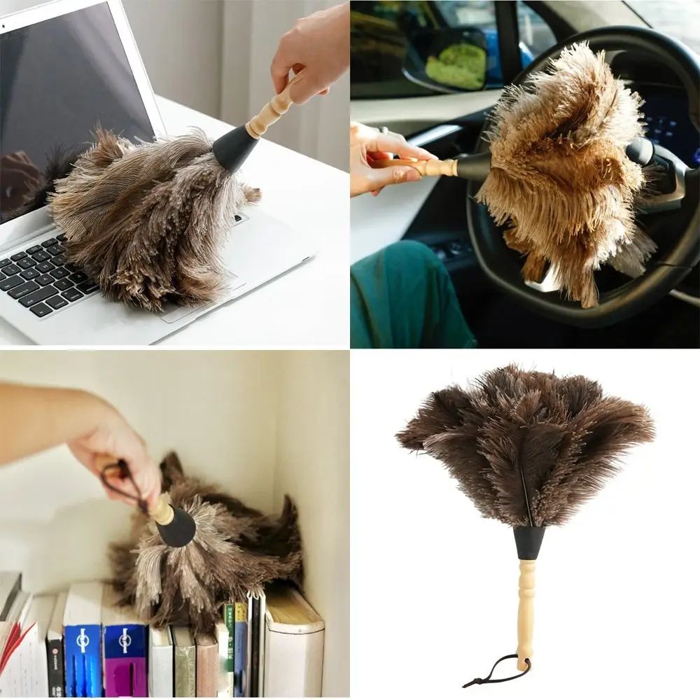 Ostrich Feather Duster Wooden Handle Household Cleaner