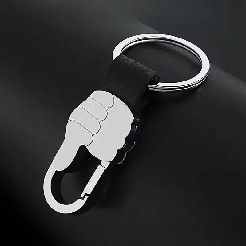 Custom Logo Leather & Metal Carabiner Keychain with Double Rings