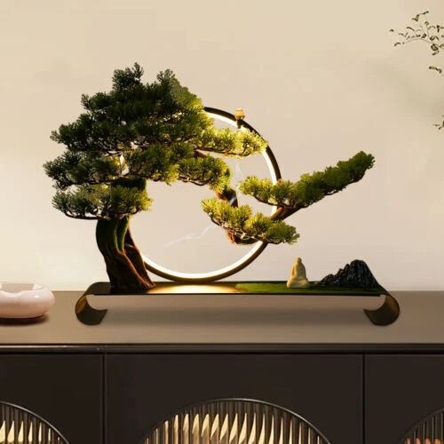 Backflow Incense Zen Artificial Pine Tree with Lamp Rings Decoration, 110V for Home Meditation Ambiance