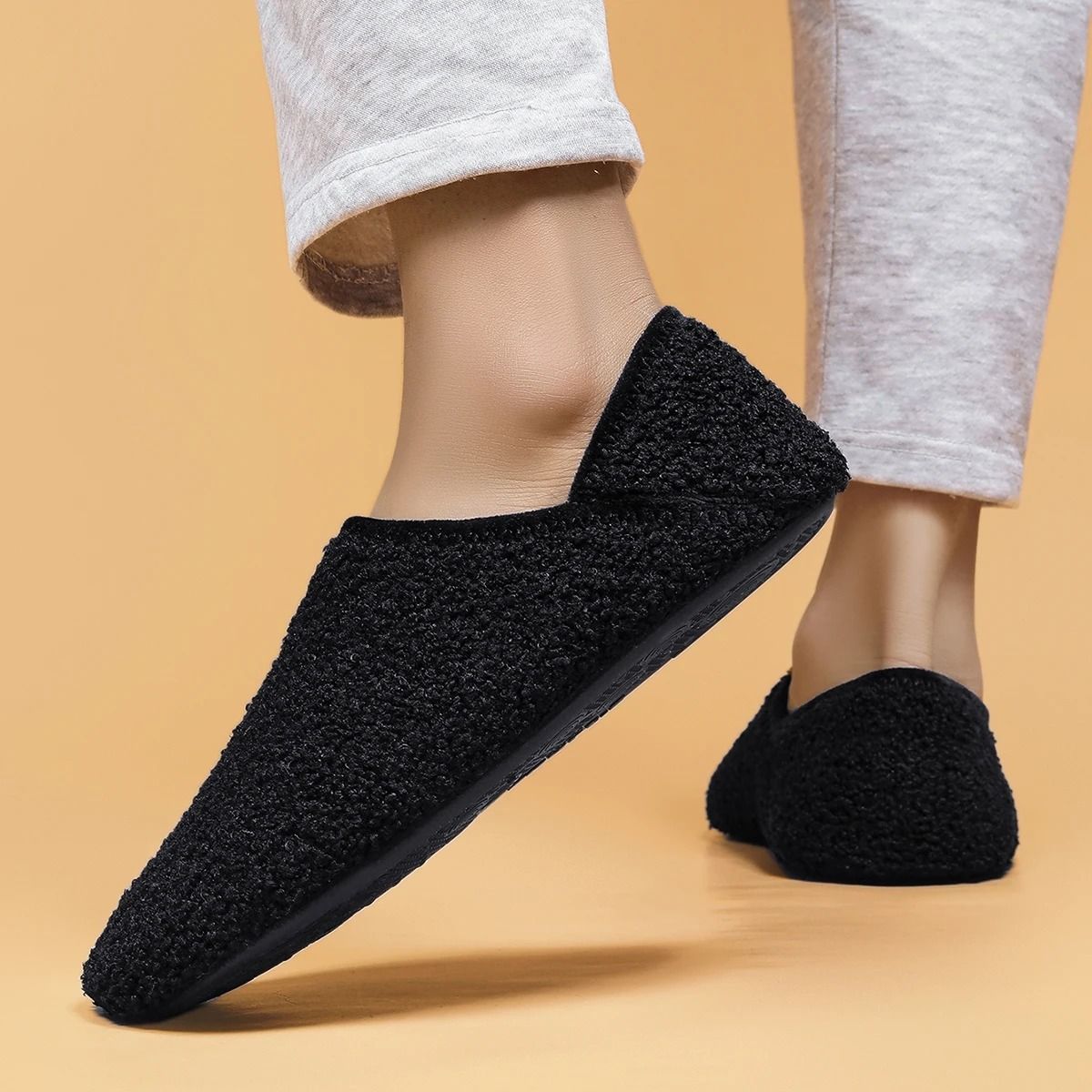 Mens Lightweight Fleece Cotton Indoor Slippers