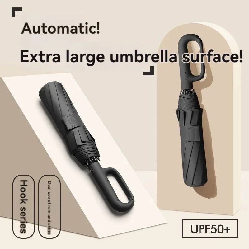 Fully Automatic Extra-Large Windproof Umbrella – Innovative Ring Buckle Handle & Dual-Layer UV Protection
