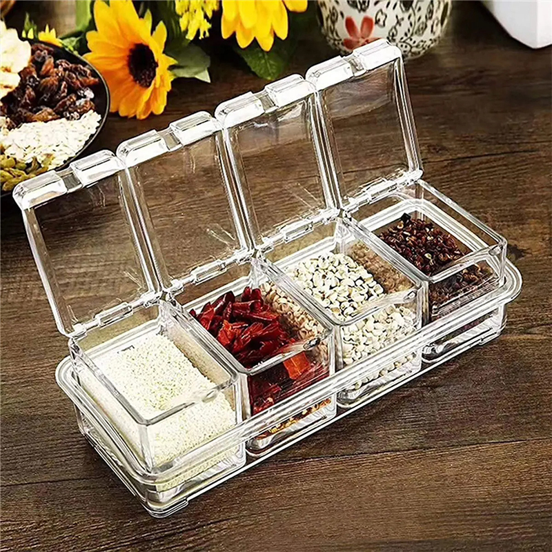 Kitchen Spice Pot Transparent Seasoning Boxes – Storage Containers with Lids & Spoons