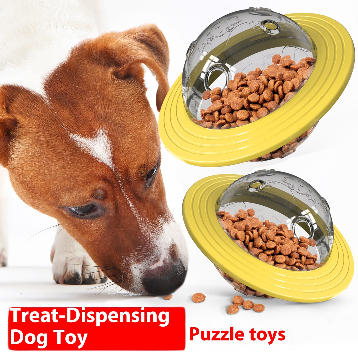 Chew Proof Flying Saucer Dog Toy, Unbreakable UFO Treat Dispenser, Wobble Ball Food Feeder for Powerful Chewers