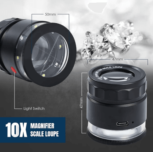 ABKY 10 Rechargeable Jewelers Loupe Magnifier with LED Light and Scale