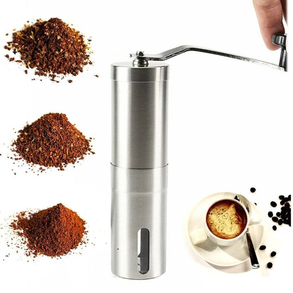 Portable Stainless Steel Manual Coffee Grinder with Ceramic Burr Mill for Beans