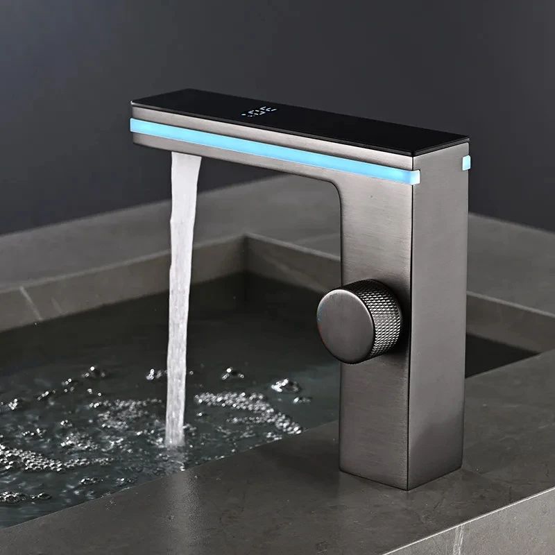 Digital Display Bathroom Faucet LED Brass Deck Mounted Hot and Cold Sink Mixer Tap