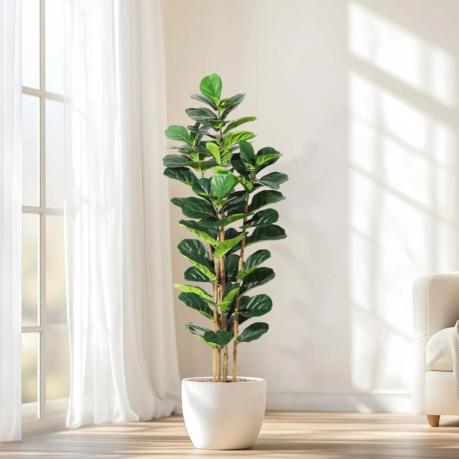 Lifelike Artificial Fiddle Leaf Fig Tree with Decorative Pot