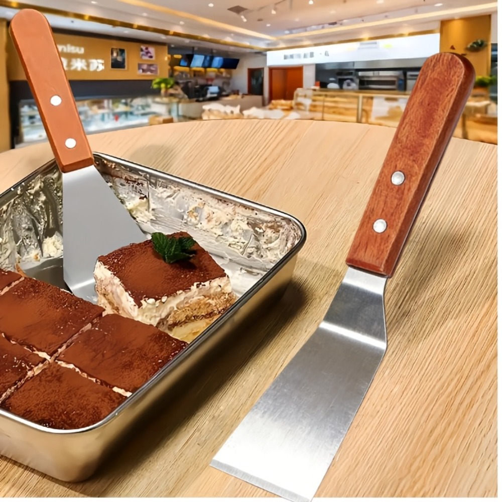 Stainless Steel Spatula Set with Hardwood Handle & Cake Pan - Ideal Utensils for Baking, Cooking & Kitchen Use