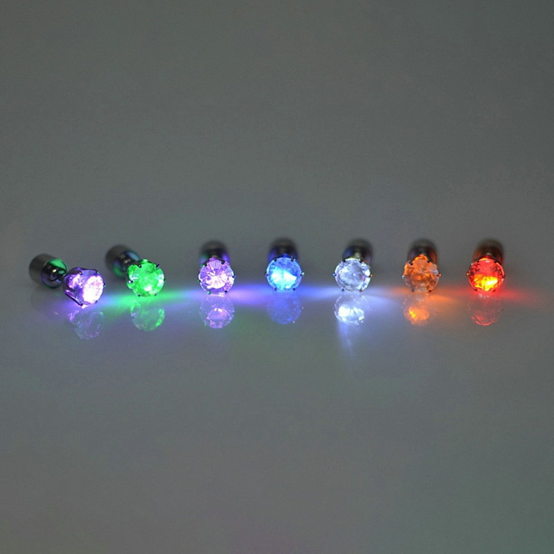 1 Pc Fashion Led Earring Glowing Crystal Stainless Ear Drop Light Up Ear Stud Party Luminous Neon Men Women Couple Jewelry Gift