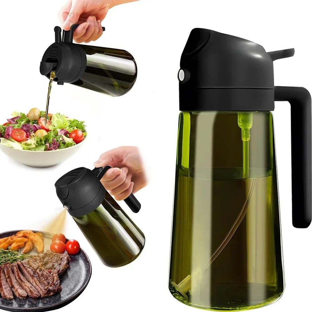 HeritageGuard 470 ml Dark-Green Glass Oil Dispenser & Sprayer – Premium Light-Blocking Kitchen Bottle