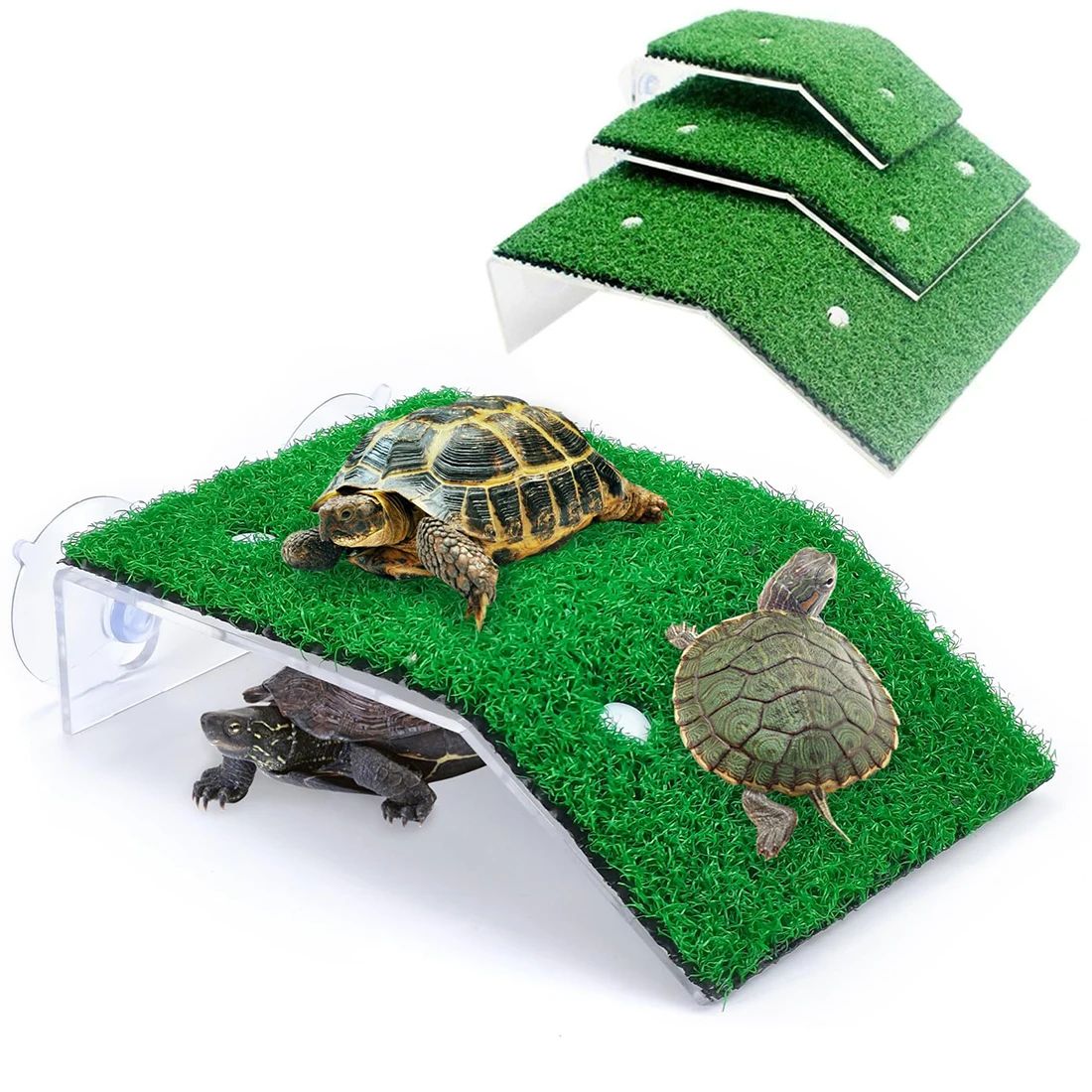 Premium Turtle Basking Platform with Simulated Grass Ramp – Anti-Slip Tortoise Terrace Dock for Aquatic & Semi-Aquatic