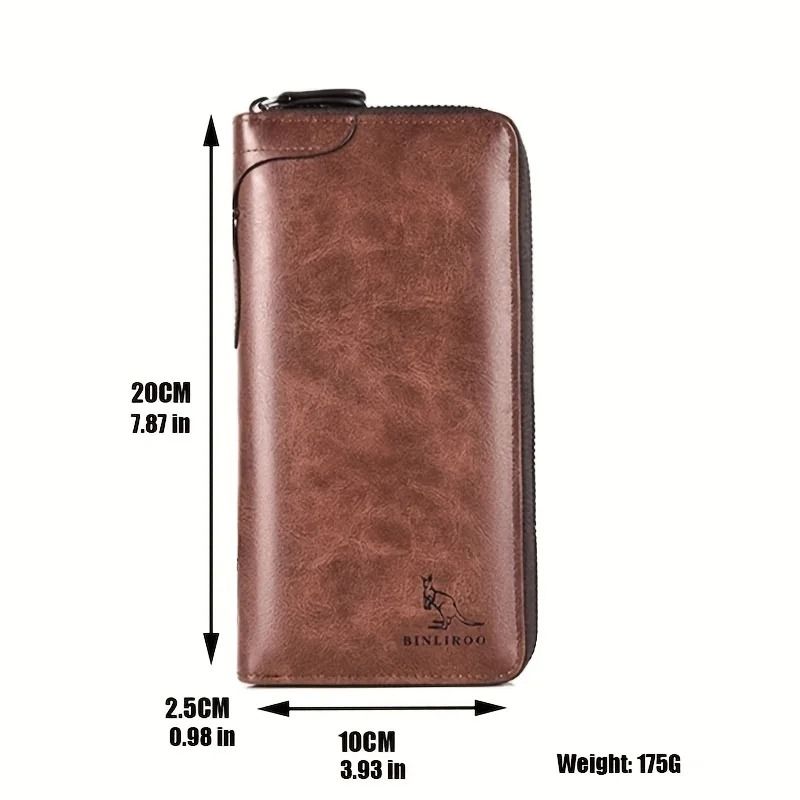 Mens Long Zipper Wallet with RFID Blocking and PU Leather Design
