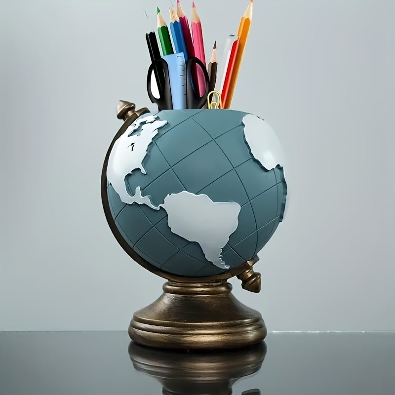 Unique Geographic Pen and Pencil Storage, Creative Globe Resin Desk Organizer