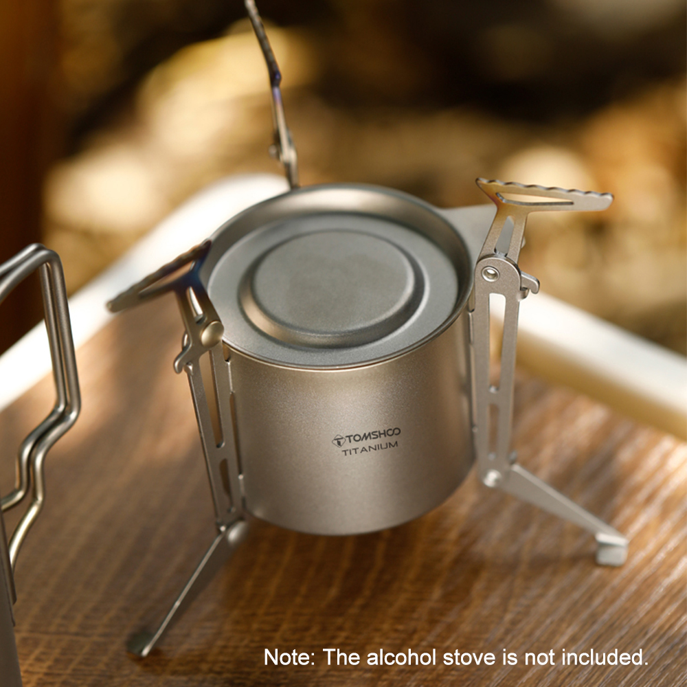 Ultralight Titanium Alcohol Stove with Fire Cover & Foldable Pot Stand
