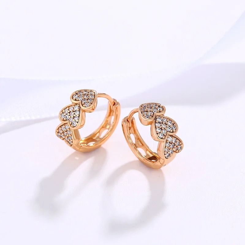 Triple Heart Cubic Zirconia Hoop Earrings