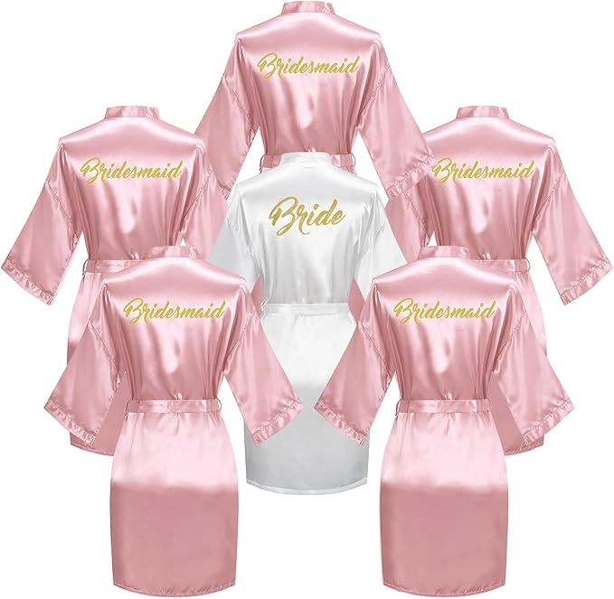 Bride and Bridesmaid Silky Robe Set, Bridal Shower Bathrobe Set, Getting Ready Dressing Gown, Wedding Day Essentials