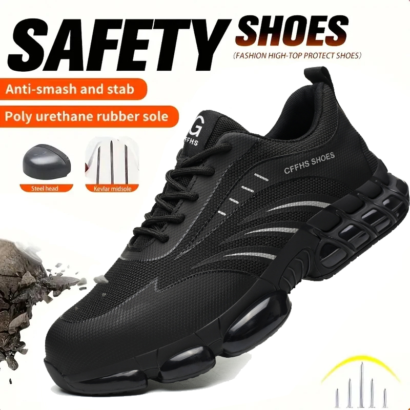 Lightweight Breathable Anti-Smash and Anti-Puncture Safety Shoes, Comfortable Steel Toe Work Shoes for Industrial