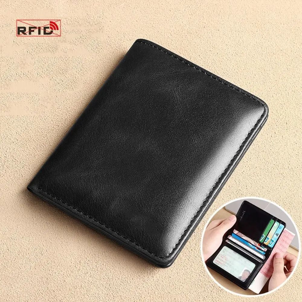 Vintage Leather Mini Slim Wallet – RFID-Blocking Money Clip & Card Holder for Men