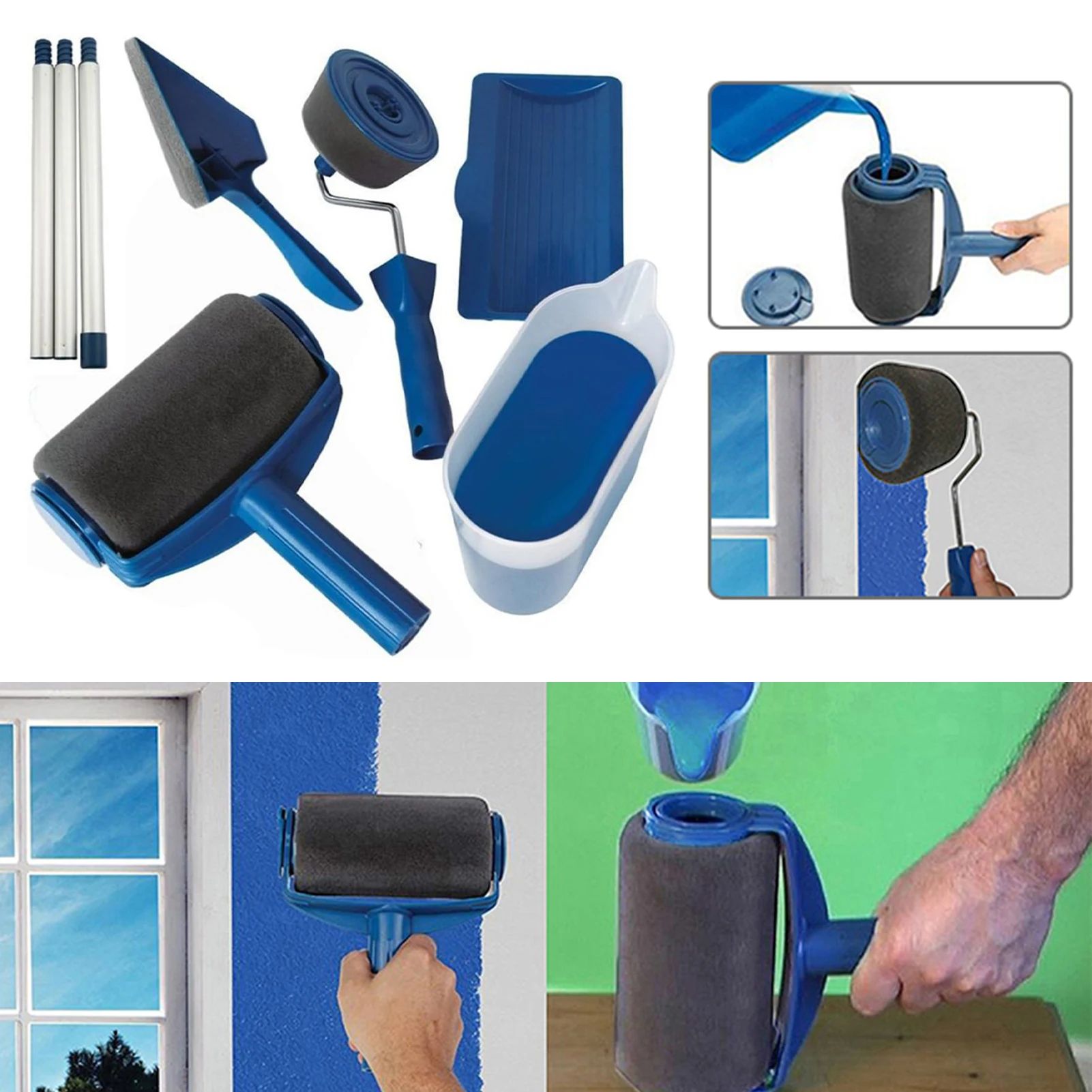 Professional Corner Paint Roller Brush Set, Foam Triangle Edge Painter for Interior Walls, Ceilings & Trim DIY Painting