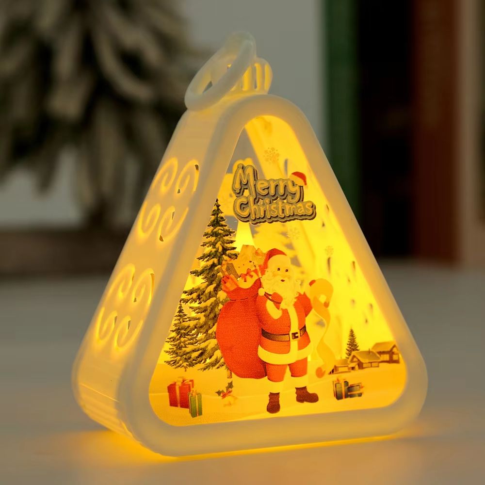FestiveGlow LED Triangle Lantern – Santa & Snowman Christmas Table Lamp