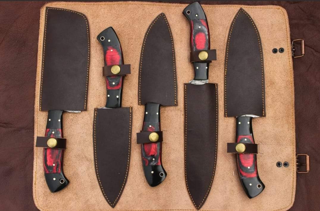 Damascus Chef Set Of 5 Pieces ,Custom Handmade Chef Set , Handmade Damascus Chef Set ,Personalized Gift For Mother ,