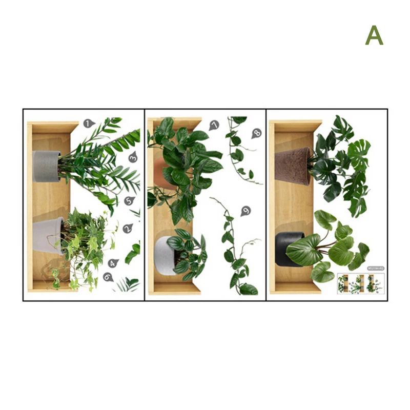 Plant Wall Stickers Potted Design Green Wall Decal Set