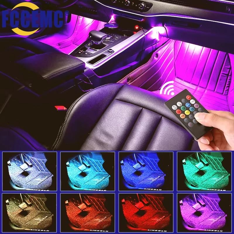 Universal Car RGB LED Interior Ambient Light Strips 8 Color Kit