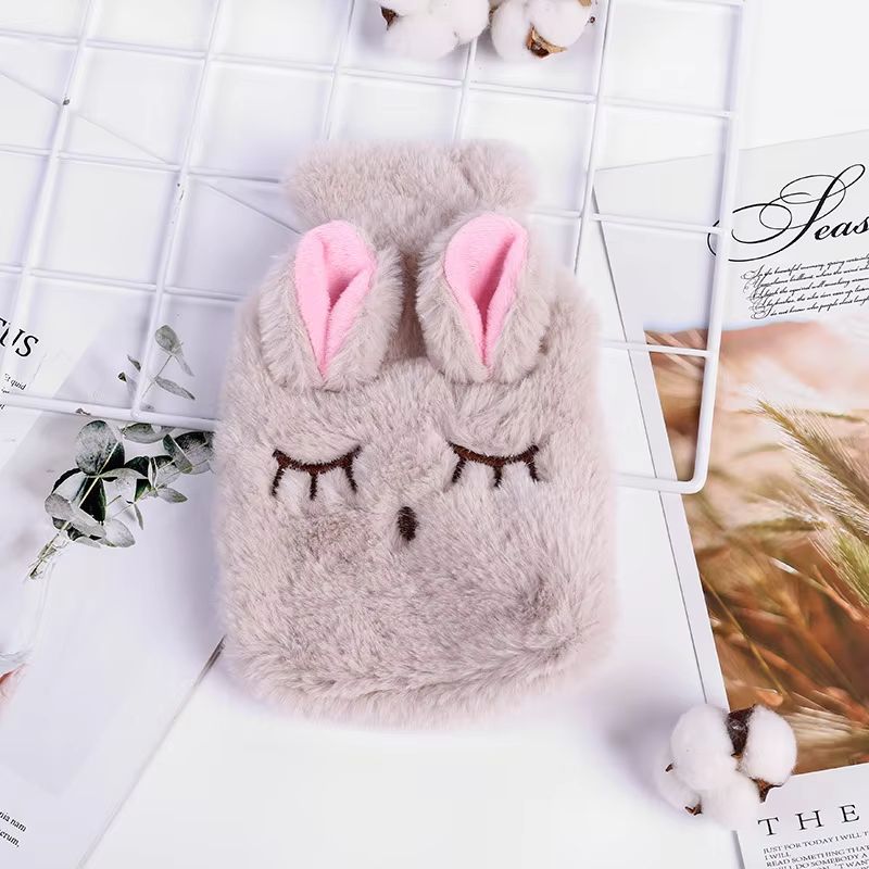 Cartoon Plush Hot Water Bottle With Soft Cover for Winter Warmth