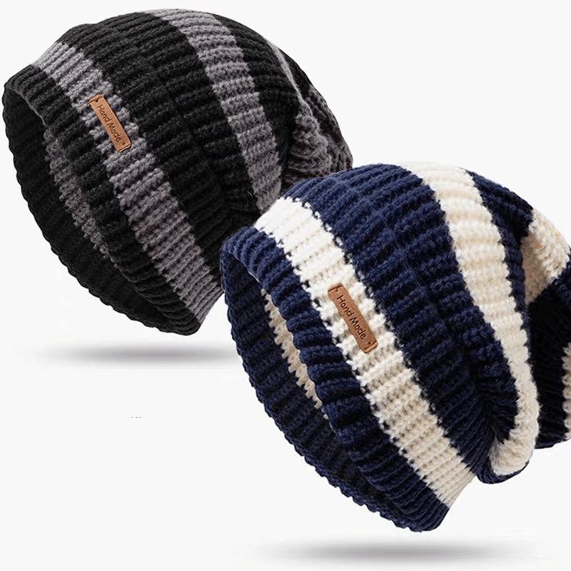 Warm Windproof Autumn Winter Hat, Korean Fashion Striped Knitted Hat, Trend Lightweight Hat For Men Women Outdoor Cyclin
