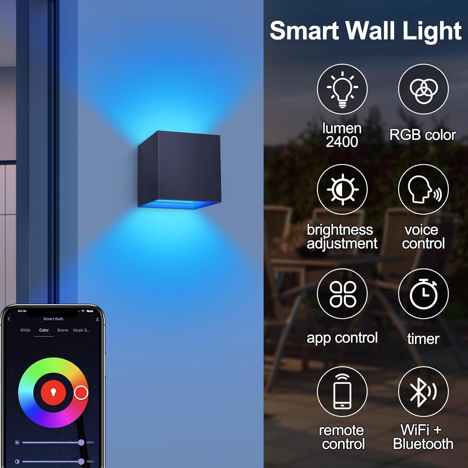 Smart Modern Outdoor Wall Lights LED Patio Light with Adjustable Beam and Voice Control