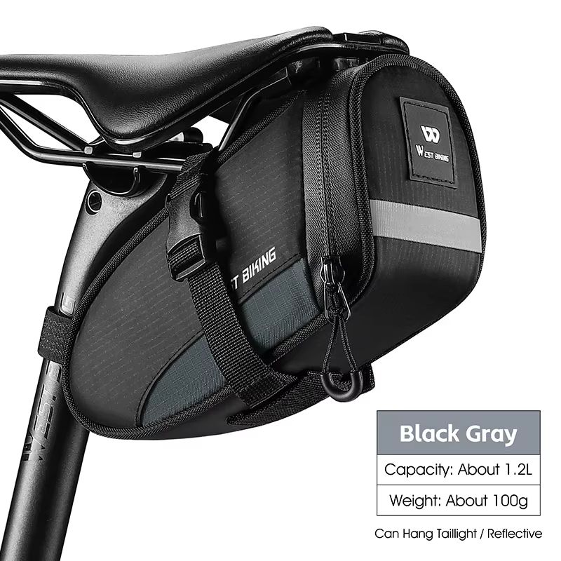 WEST BIKING Reflective Waterproof Bike Saddle Bag 1.2L Ultralight Tail Bag