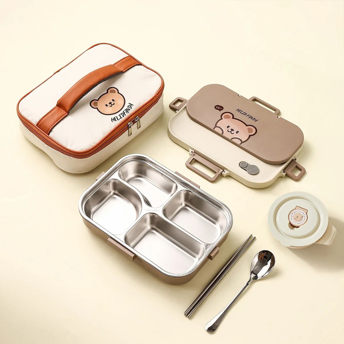 Stainless Steel Divided Lunch Container Large Capacity Bento Lunch Box Set