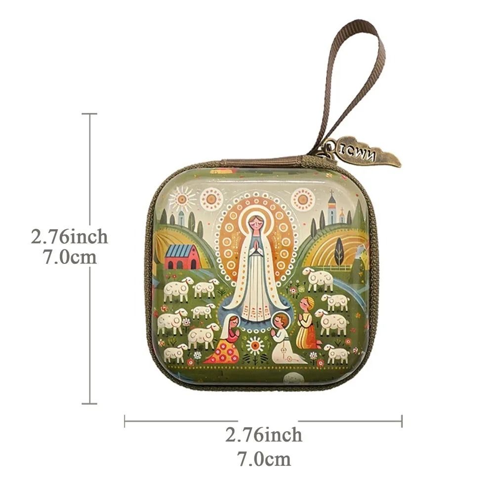 Virgin Mary Prayer Rosary Bag – 2.8 in Zippered Christian Jewelry Box – High-Yield Devotional Interaction Hub