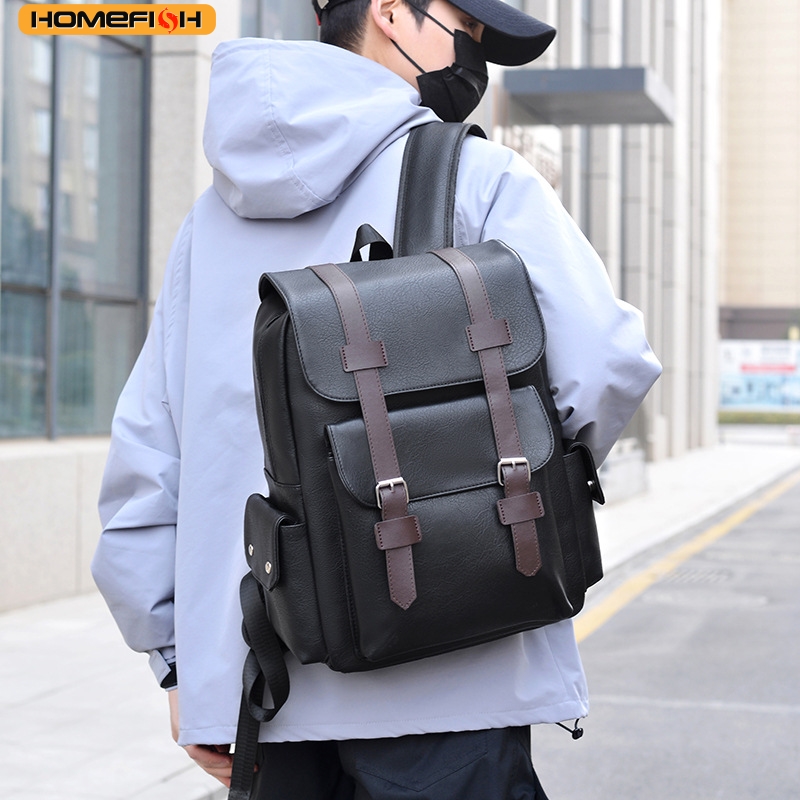 PU Leather Laptop Backpack Large Capacity Travel School Bag