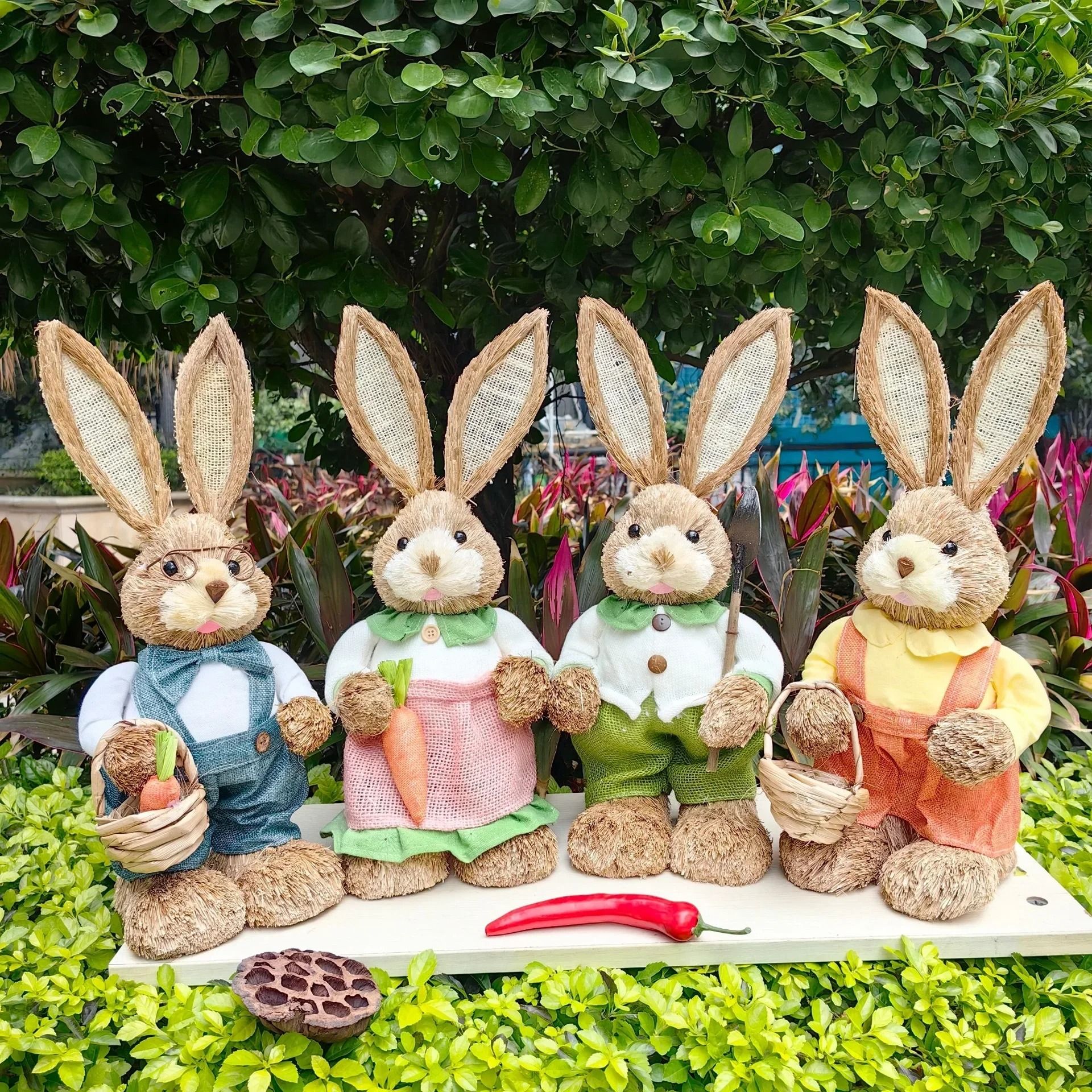 3D Handcrafted Cattail Easter Bunny | Eco-Friendly Woven Holiday Figurine