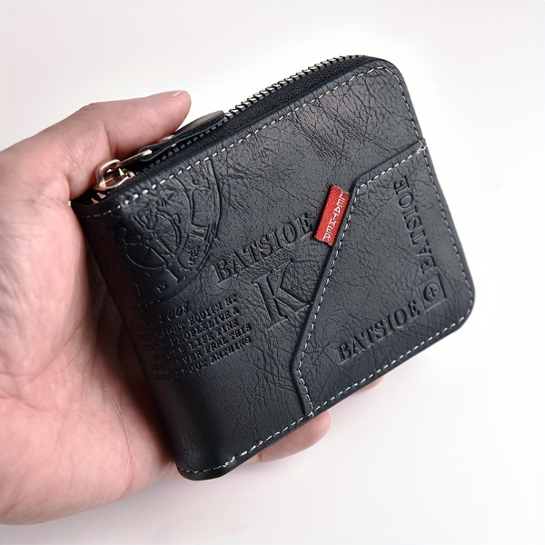Men's Wallet Zipper Wallet for Men Compact Card Holder Wallet PU Leather Coin Purse
