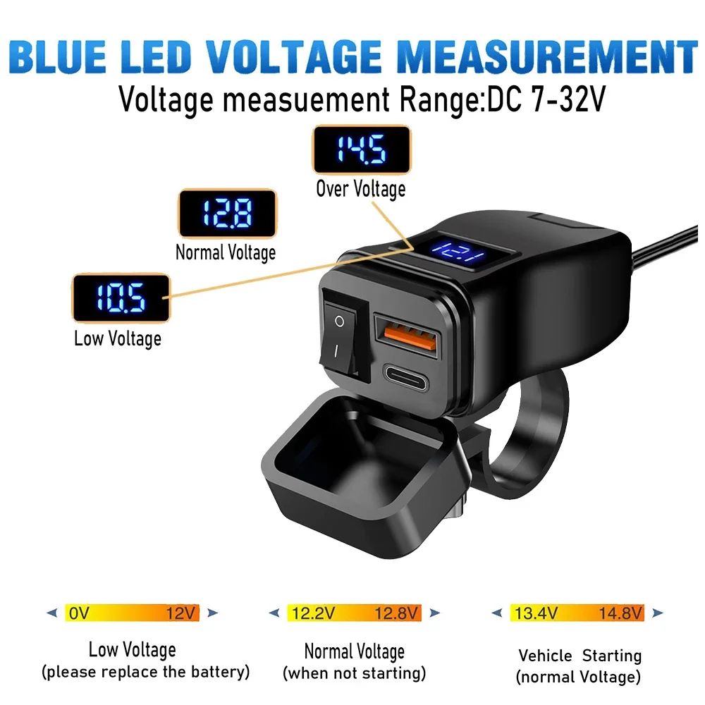 PD QC3.0 Motorcycle USB Fast Charger 60W Dual Handlebar Power Adapter