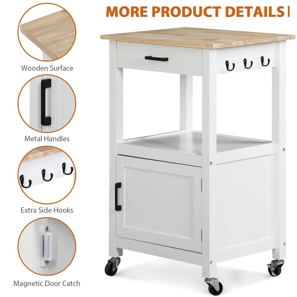 White Rolling Kitchen Cart on Wheels, Extra Counter Space, Perfect for Dining Room and Kitchen Organization