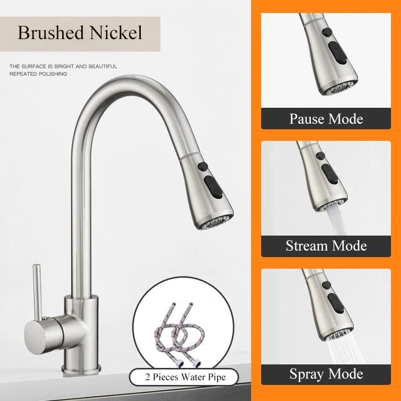 Pull Out kitchen faucet Silver Single Handle Swivel Sprayer Sink Water Mixer Tap