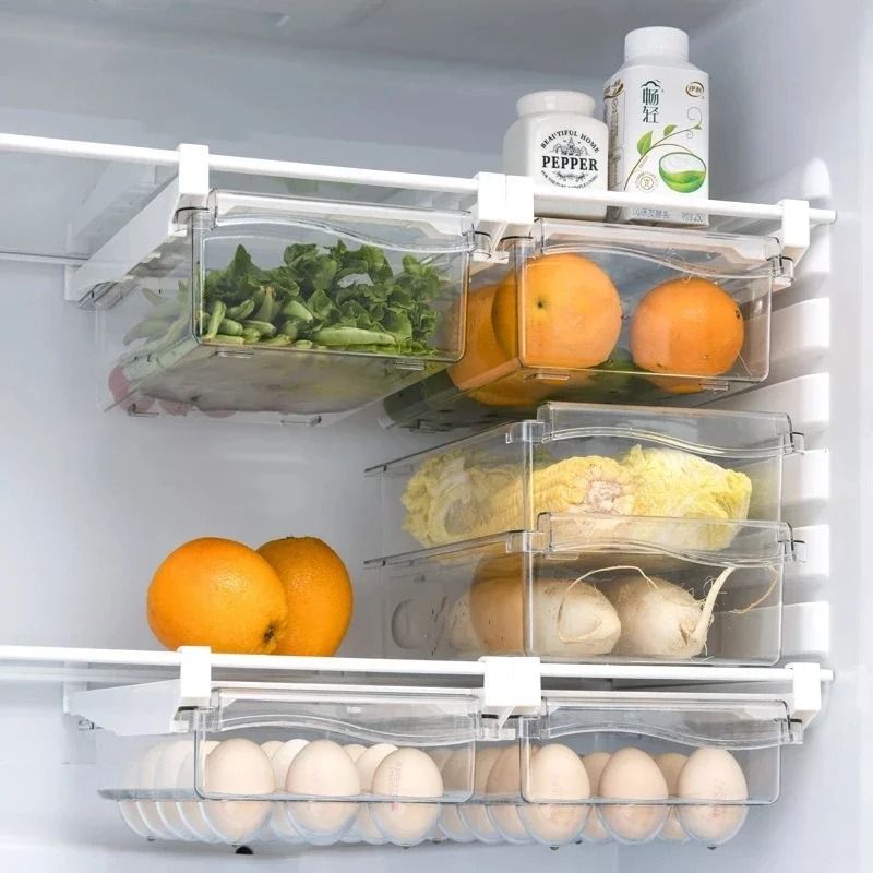 Refrigerator Drawer Storage Box Under Shelf Organizer for Fruits and Eggs