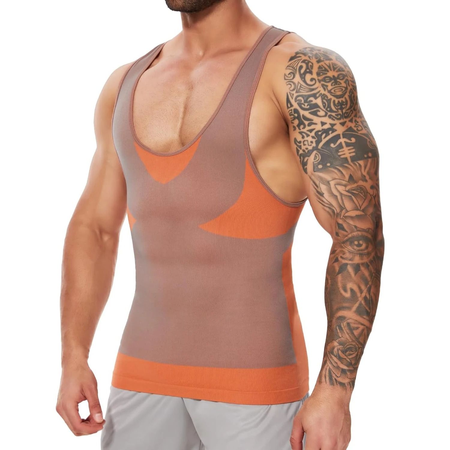Men Slimming Body Shaper Compression T Shirt with Tummy Control