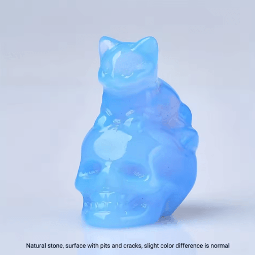 CUPIDCRYSTAL Hand-Carved Crystal Skull Cat Figurine