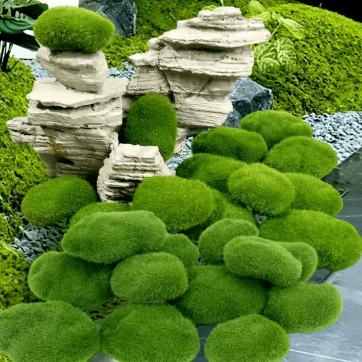 Artificial Moss Stone Decor Balls – Realistic Green Moss Rocks for DIY Garden & Home Styling