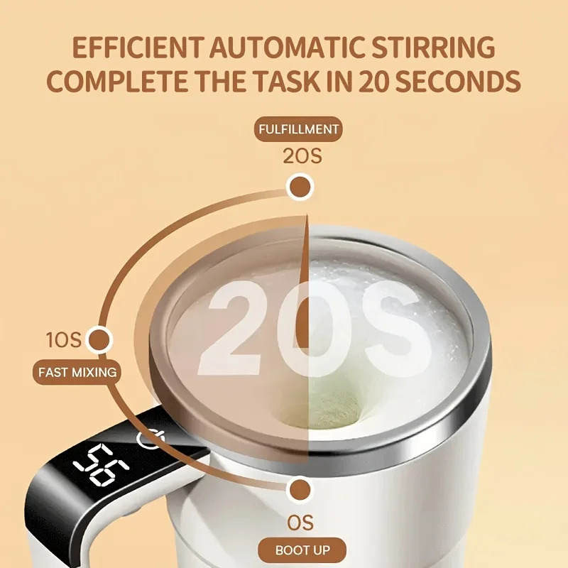 USB Charging Digital Display Mug, Electric Coffee Self Mixing Mug, Waterproof Coffee Stirring Cup