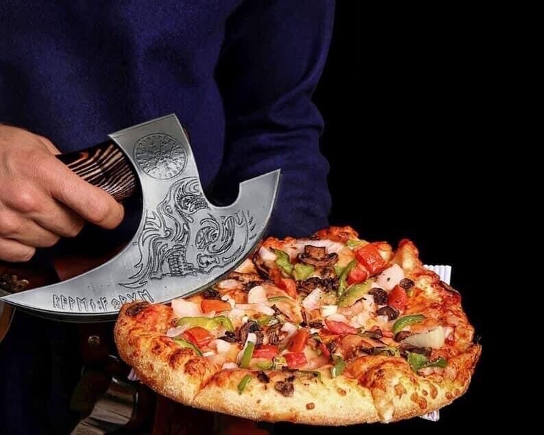 CUSTOM HANDMADE CARBON STEEL PIZZA CUTTER VIKING HATCHET TOMAHAWK HUNTING AXE