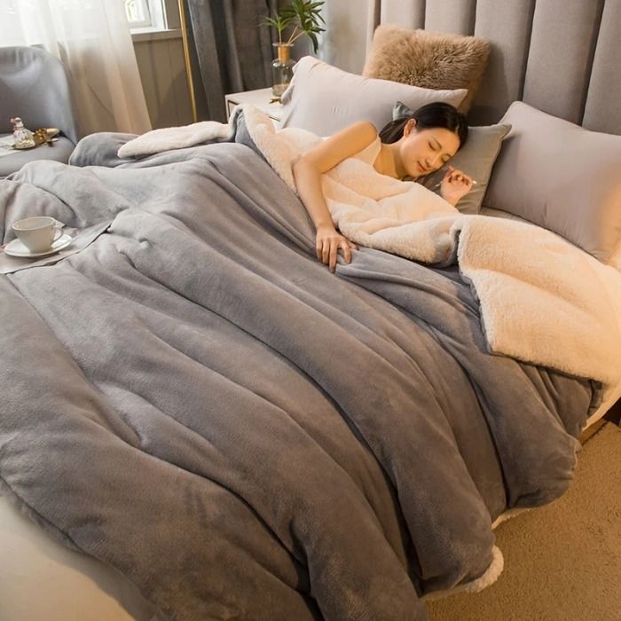 Wool Throw Blanket Keep Warm Winter Bed Blankets Double Sided Queen Duvet