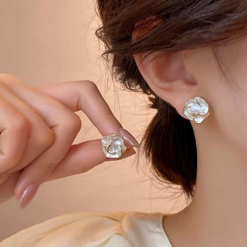 Delicate Camellia Flower Stud Earrings