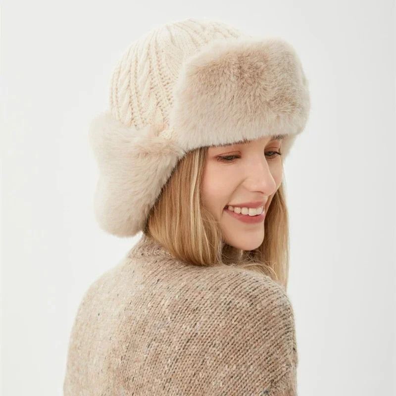 Thickened Knit Earflap Plush Winter Hat