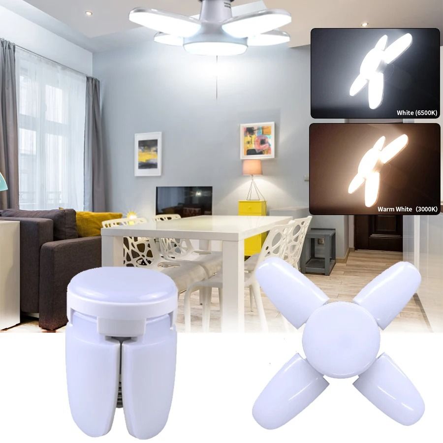 E27 Fan Shape LED Lamp Foldable 28W Light Bulb