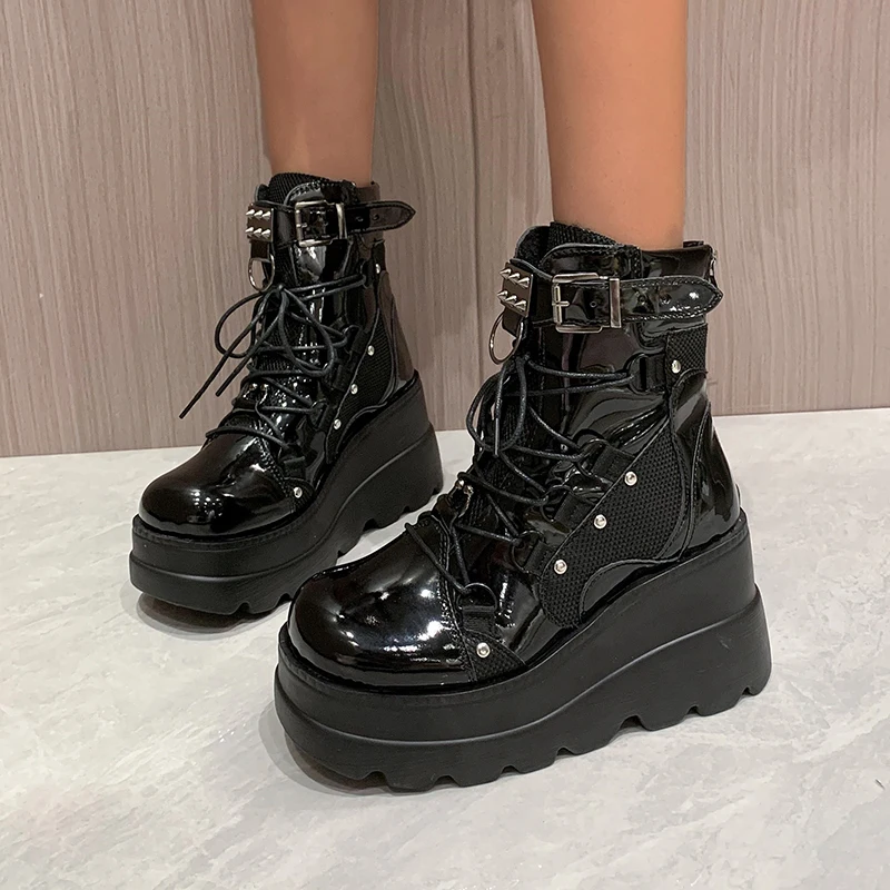 Womens Ankle Boots, Autumn Fashion Platform Wedges, High Heels Cosplay Zip Design, Short Boots for Women